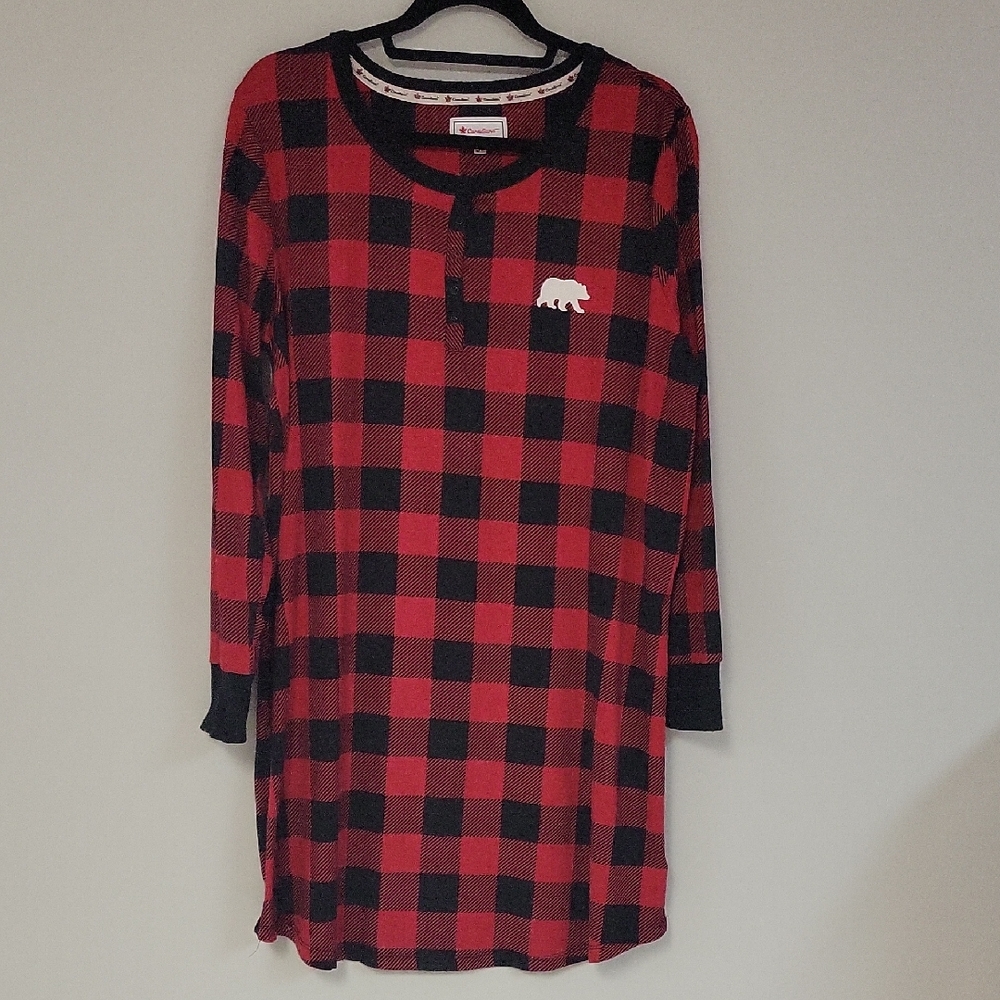 Red and Black Plaid Pajama Nightshirt with Ribbed Cuffs